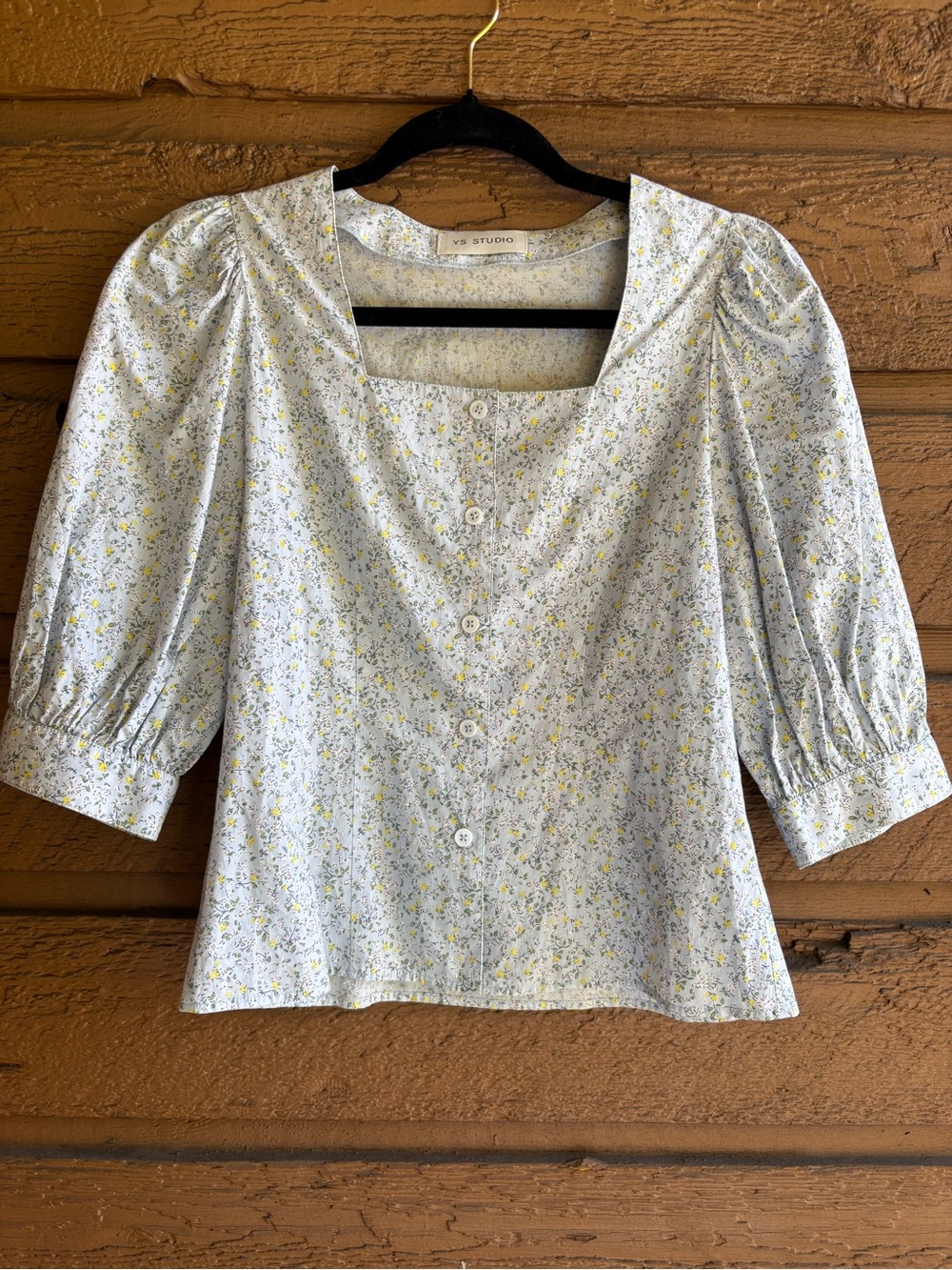 White Floral Square-Neck Button Blouse